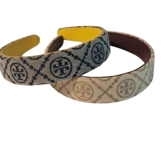 Tory Burch Accessories - Tory Burch Blue & Tan Logo  Patterned Headbands NWT